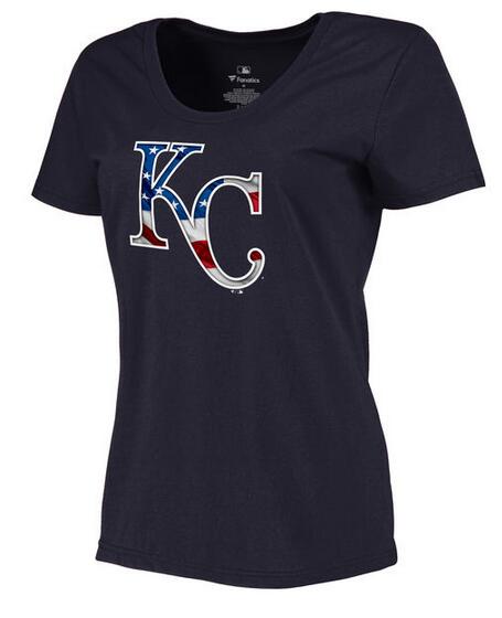 2020 MLB Women Kansas City Royals Navy Plus Sizes Banner Wave TShirt